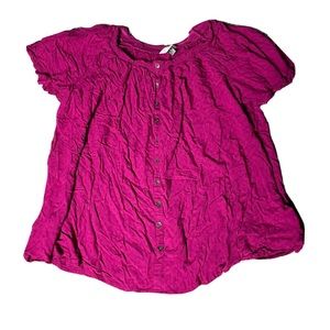 2X - Women's TERRA & SKY Textured Bright Fushia Blouse Button Front